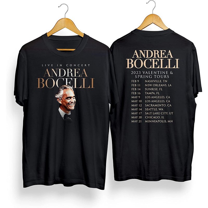Andrea Classic Unisex Shirt Bocelli, Spring & Valentine Tour 2023 — T-shirts pour hommes