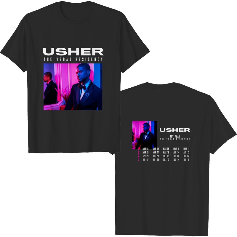 Usher My Way The Vegas Residency Tour 2023 Double Sides Shirt — T-shirts pour hommes