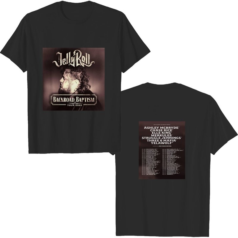 Jelly Roll Backroad Baptism Concert Tour 2023 Shirt, Jelly Roll Back Road Baptism 2023 T-shirt — T-shirts pour hommes