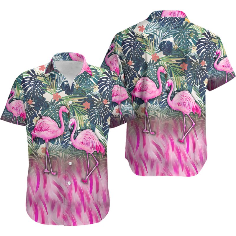 Flamingo Tropical Aloha Flamingo Button Down Shirt — Chemises décontractées pour hommes