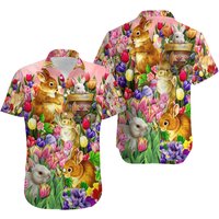 Rabbit Dream And Tulip Garden Happy Easter Edition Hawaiian Shirt — Chemises décontractées pour hommes