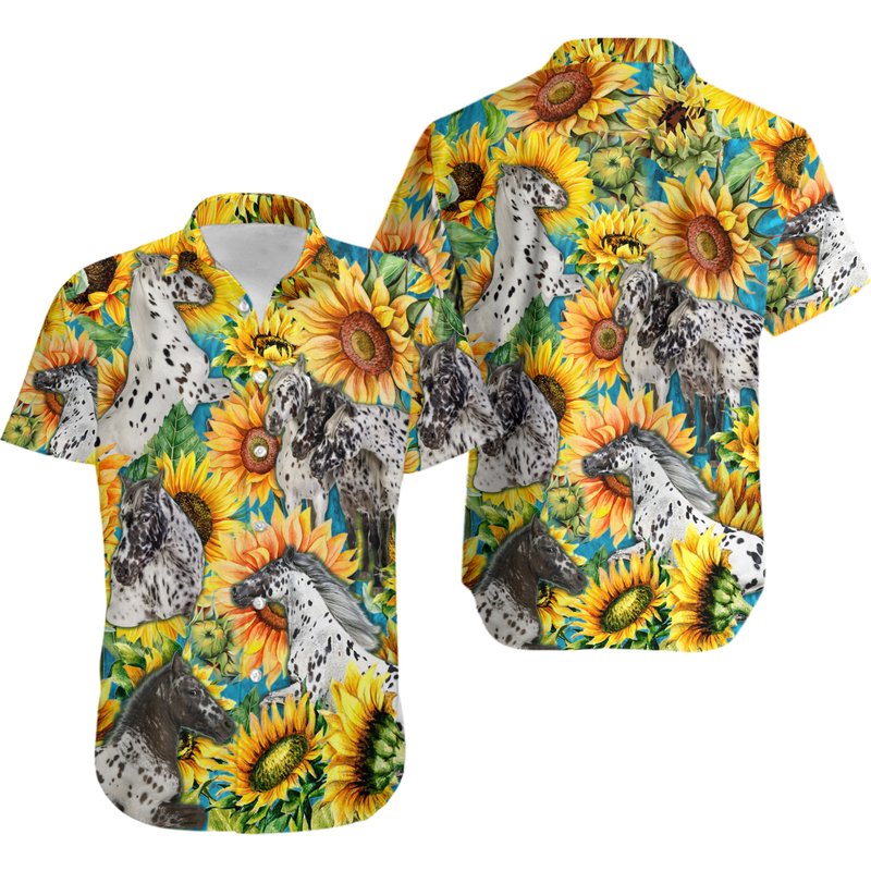 Appaloosa Horse Lovers Sunflower Watercolor Hawaiian Shirt — Chemises décontractées pour hommes