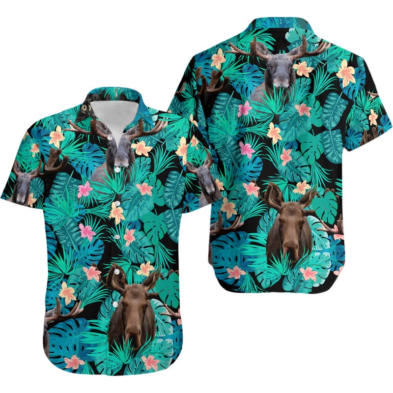 Moose Tropical Hawaiian Shirt, Moose — Chemises décontractées pour hommes