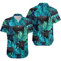 Black Cow Leafy Hawaiian Shirt/ Black Angus Cow Hawaiian Shirt