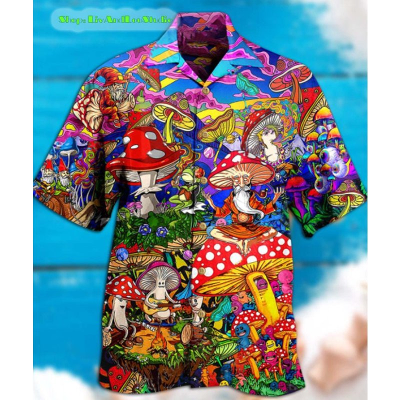 Hippie Mushroom Hawaiian Shirt/ Mushroom Hawaiian Shirt