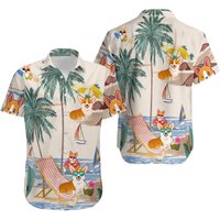 Cute Corgi Cartoon Dog Vacation Aloha Beach Hawaiian Shirt