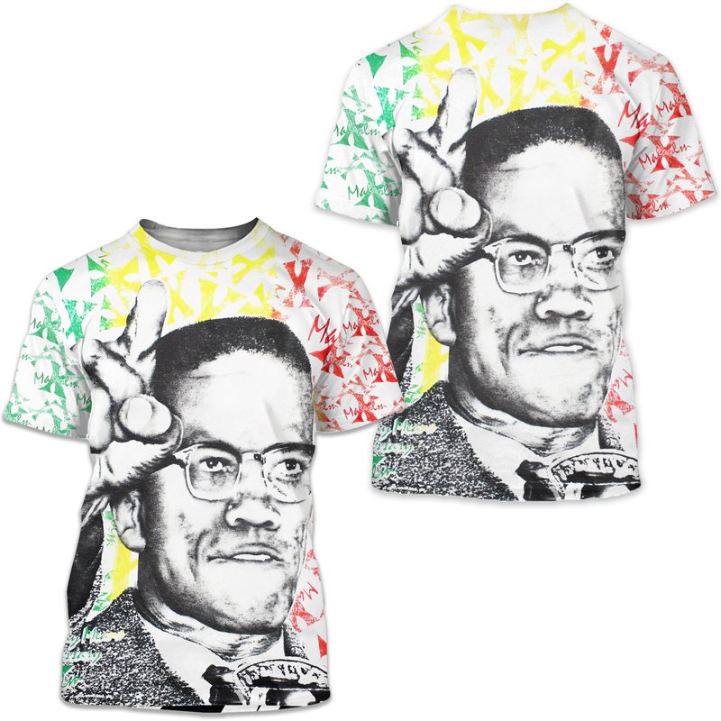 90's Malcolm X By Any Means Necessary All Over Print T-shirt — T-shirts pour hommes