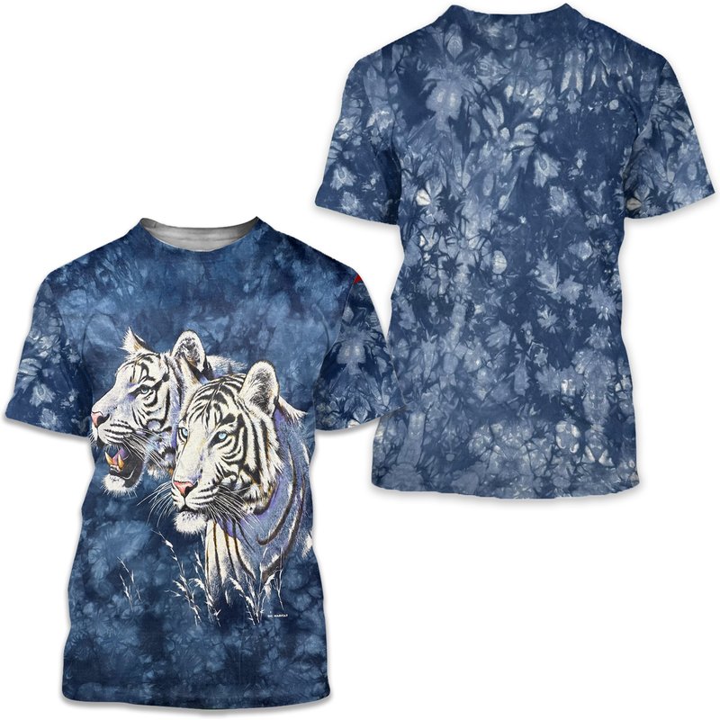1999 Habitat "white Tigers" Tie-dye Graphic T-shirt — T-shirts pour hommes