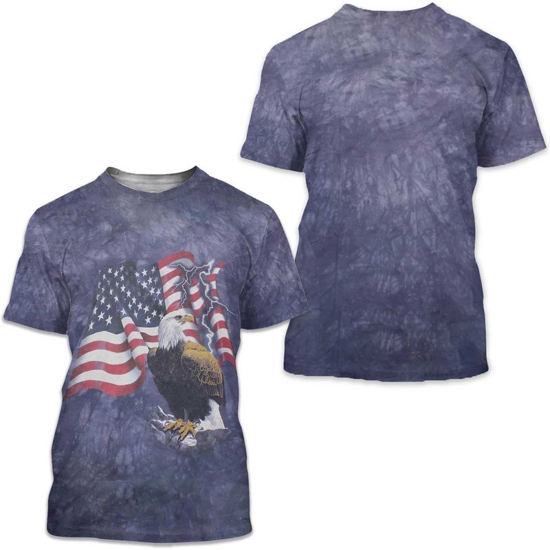 2001 The Mountian Bald Eagle & American Flag Graphic Tie-dye T-shirt — T-shirts pour hommes