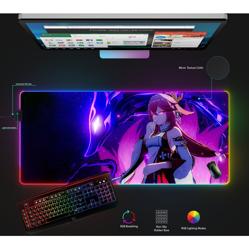 Genshin Impact Yae Miko Mousepad, Rgb Gaming Accessories, Anime Mousepad — Tapis de souris et sous-mains