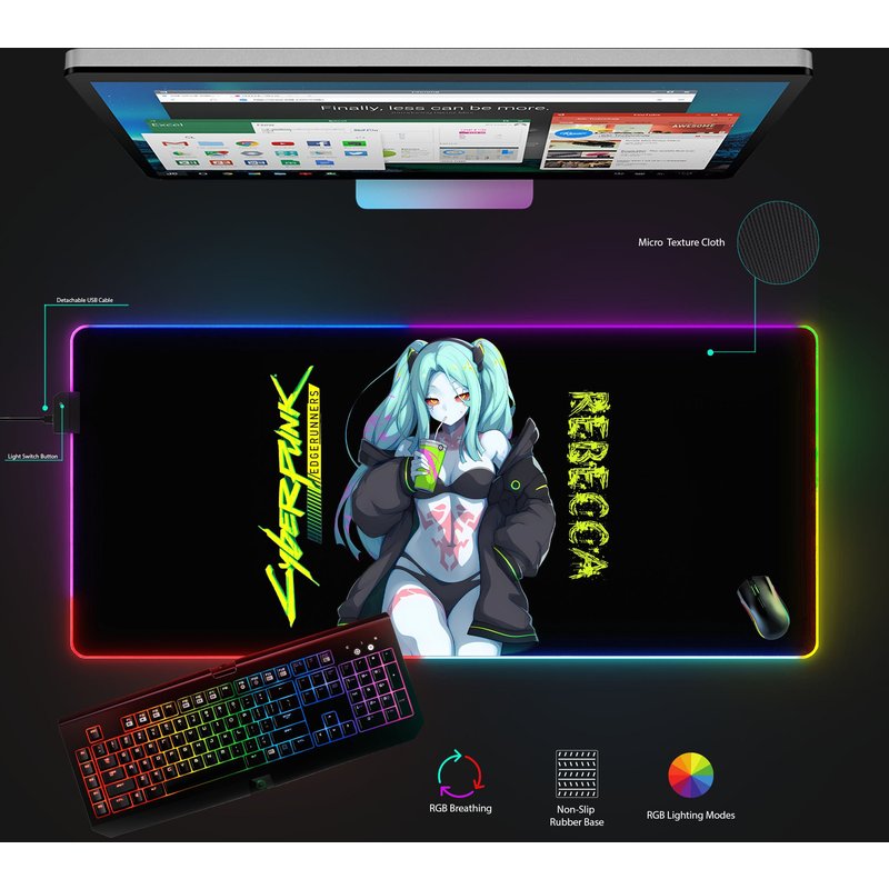 Cyberpunk Edgerunners Rebecca Desk Mat, Rgb Gaming Accessories, Anime Desk Mat — Tapis de souris et sous-mains