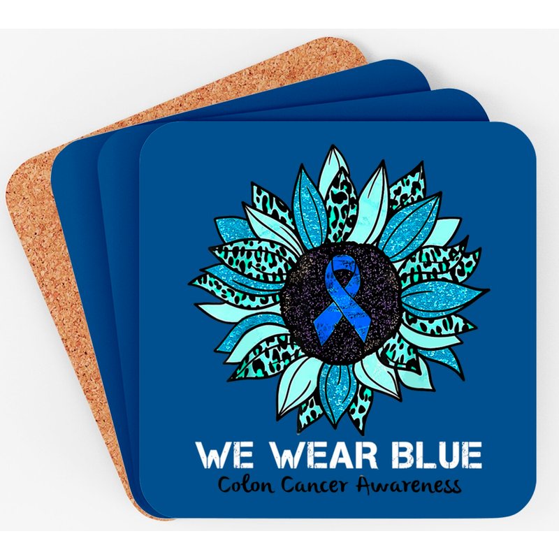 We Wear Blue Colon Cancer Awareness Month Ribbon Sunflower Coasters — Sous-verres et napperons