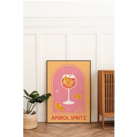Aperol Spritz Cocktail Print | Cute Pink Orange Aperol Cocktail Bar Printable Art | Kitchen Wall Art