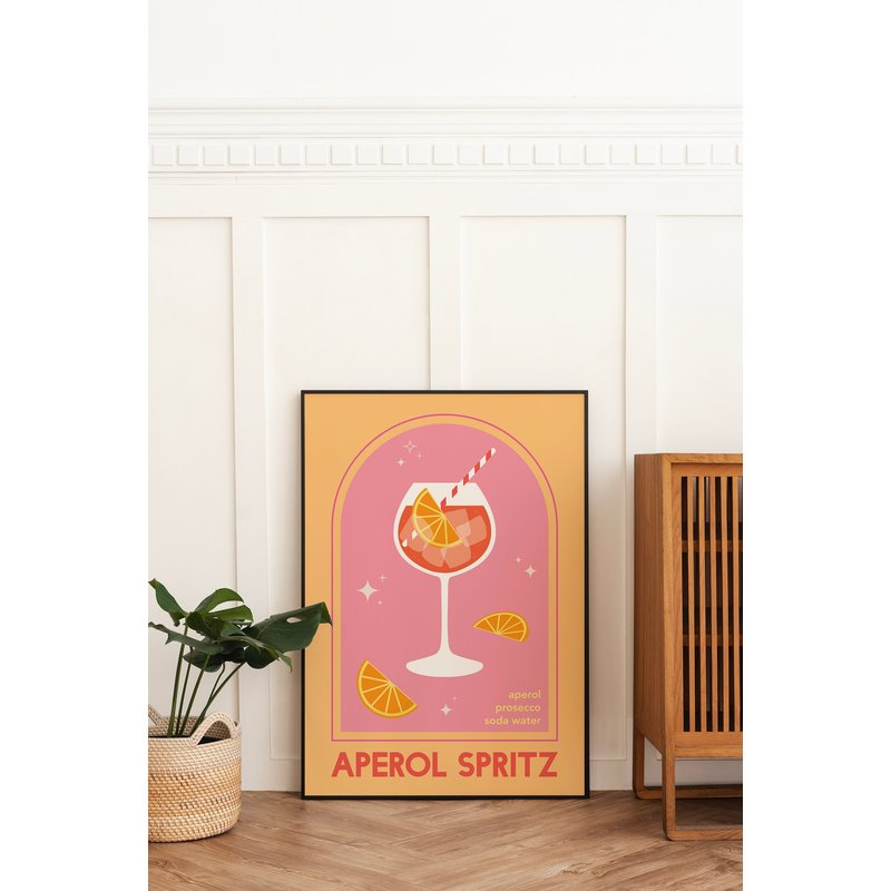 Aperol Spritz Cocktail Print | Cute Pink Orange Aperol Cocktail Bar Printable Art | Kitchen Wall Art — Affiches et impressions