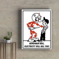 Reddy Kilowatt Poster, Remember Kids Electricity Will Kill You — Affiches et impressions