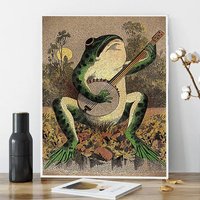 A Frog Playing Banjo In The Moonlight Vintage Poster
