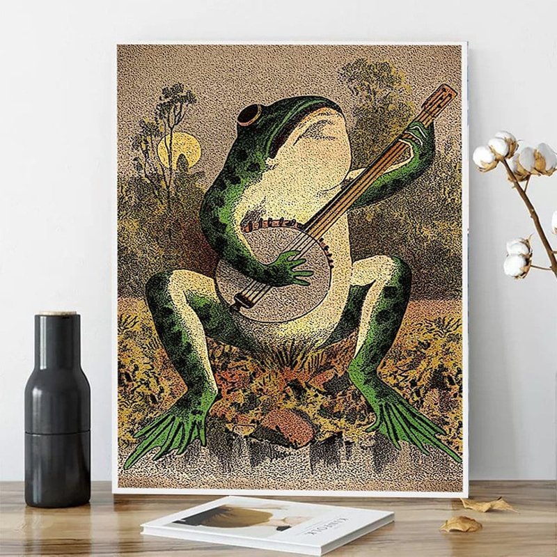 A Frog Playing Banjo In The Moonlight Vintage Poster — Posters & Prints