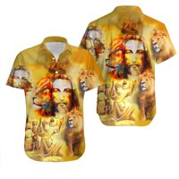 Jesus Lion Are Glowing Aloha Hawaiian Shirts, Aloha Hawaiian Shirts — Chemises décontractées pour hommes
