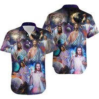Jesus In Colorful Universe Hawaiian Shirt — Mens Casual Shirts