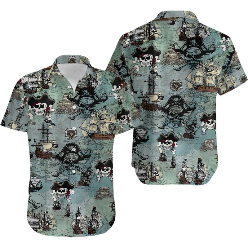 Pirate Skull Hawaiian Shirt — Chemises décontractées pour hommes