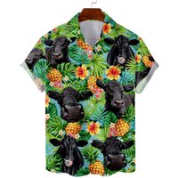 Tropical Black Angus Cow Hawaiian Shirts For Men Women, Flower Cow Farm Mens Hawaiian, Farm Lover Aloha Shirt — Chemises décontractées pour hommes