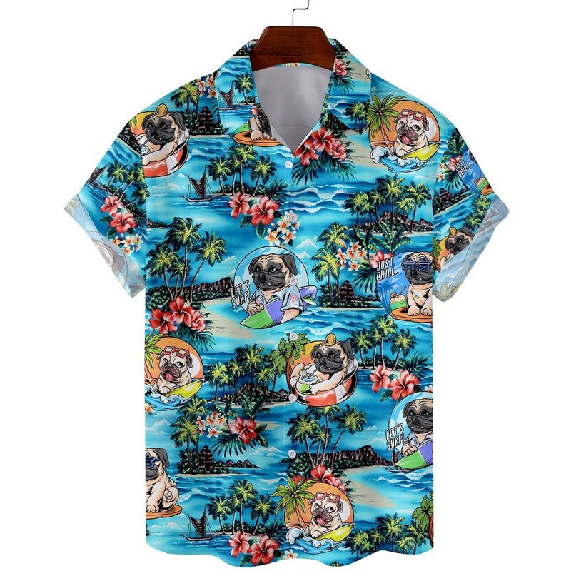 Pug Dog Hawaiian Shirts For Men Women, Dog Lover Shirt, Tropial Hawaiian, Pug Lovers Gift Shirt — Mens Casual Shirts