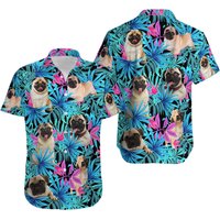 Pug Beach Hawaiian Button Up Shirt