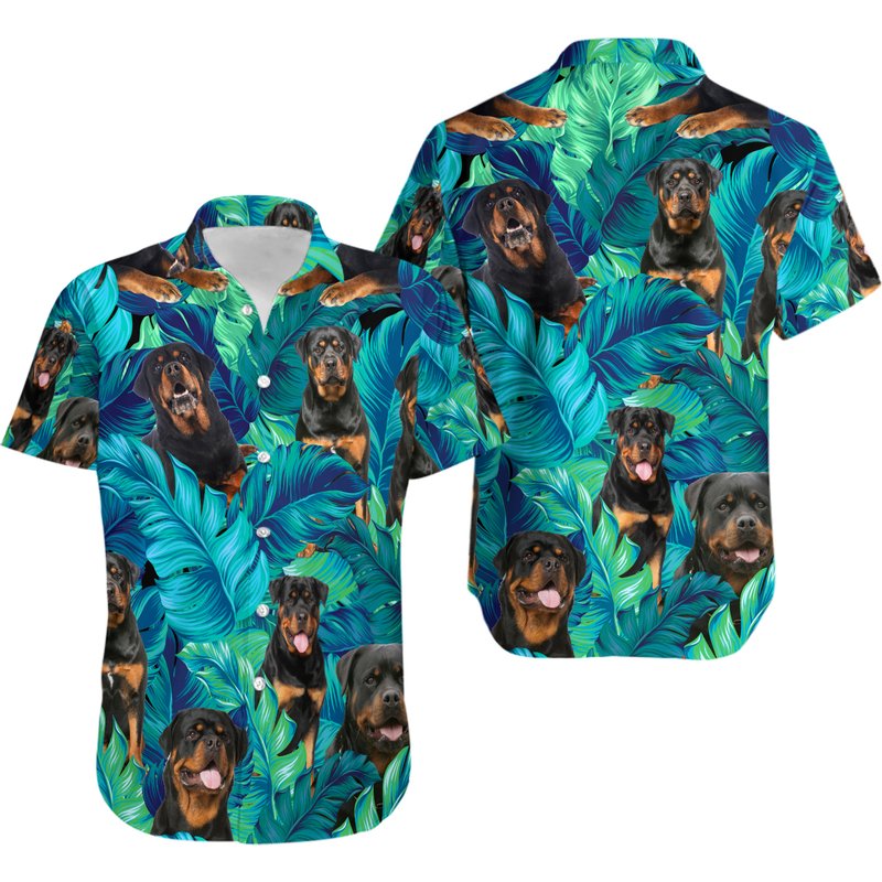 Rottweiler Hawaiian Beach Button Up — Chemises décontractées pour hommes