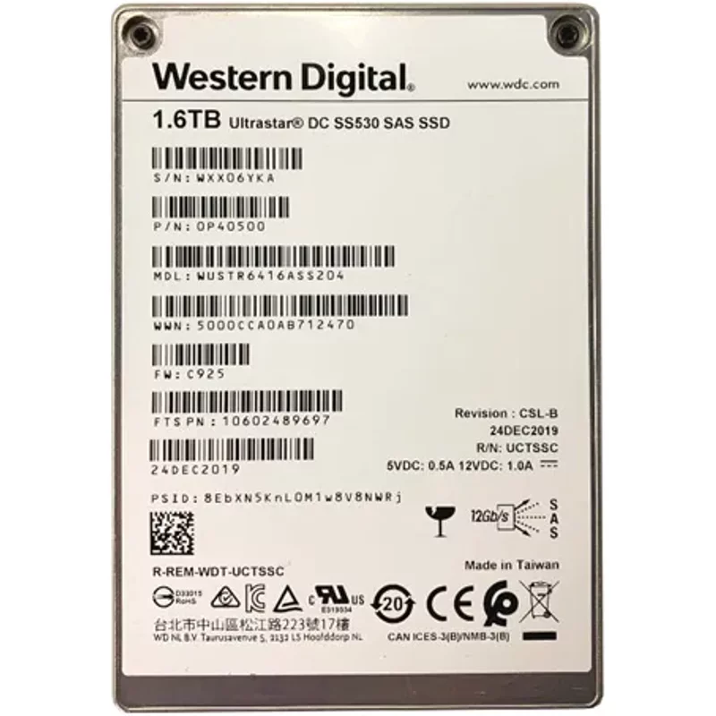 Western Digital WUSTR6416ASS204 | Ultrastar DC SS530 Series 1.6TB Triple-Level-Cell SAS 12Gb/s 2.5-Inch Solid State Drive — Data Storage Drives