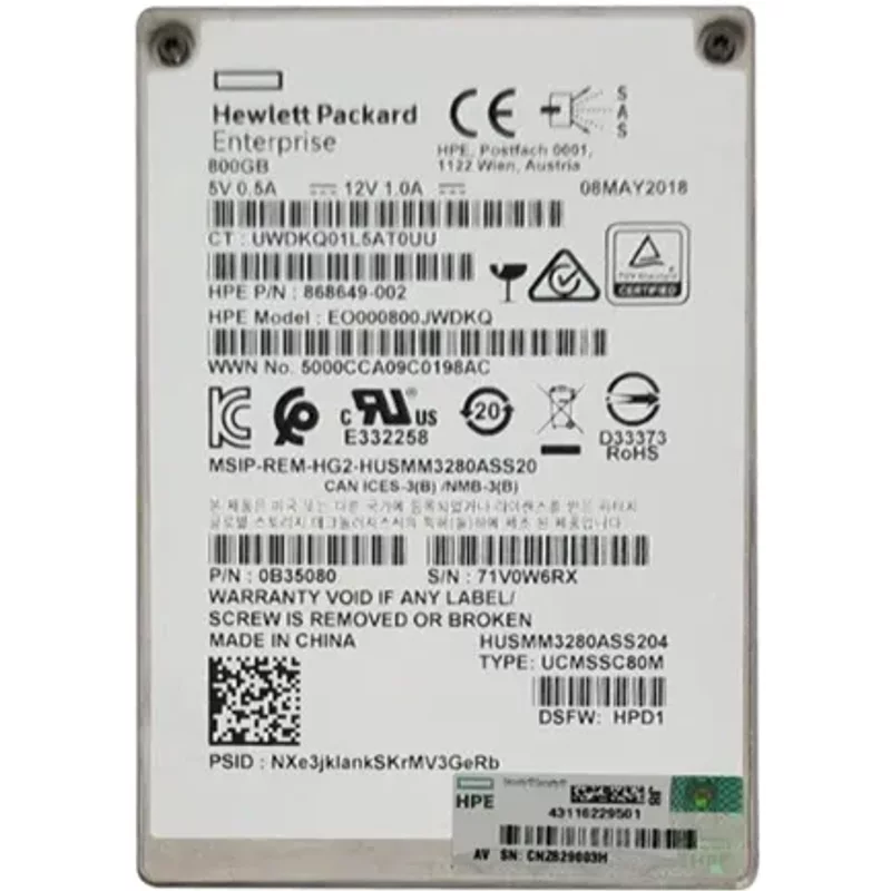 HP EO000800JWDKQ | 800GB Multi-Level Cell SAS 12Gb/s Hot Swappable Write Intensive SFF 2.5-Inch Solid State Drive for ProLiant XL230k Gen10 — Data Storage Drive