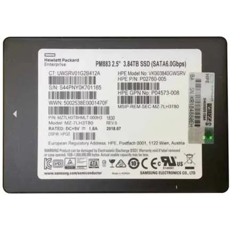 HP VK003840GWSRV | 3.84TB SATA 6GB/s Read Intensive 2.5-Inch Internal Solid State Drive for ProLiant G8 & G10 Servers — Disques de stockage