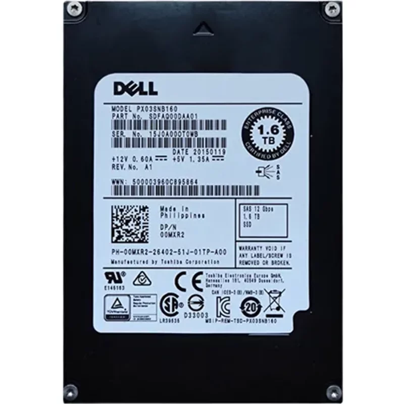 Toshiba PX03SNB160 | PX03SN Series 1.6TB Multi-Level-Cell SAS 12Gb/s NAND Flash Read Intensive 2.5-Inch Enterprise Solid State Drive — Data Storage Drives
