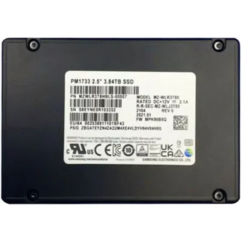 Samsung MZWLR3T8HBLS-00007 | Enterprise PM1733 Series 3.84TB Triple-Level Cell PCI-Express 4.0 x4 NVMe Read-Intensive U.2 2.5-inch Solid State Drive — Data Stor