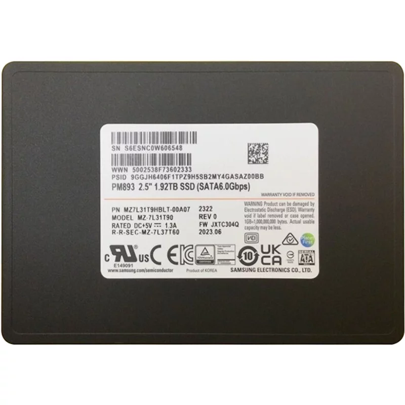 Samsung MZ7L31T9HBLT-00A07 | Enterprise PM893 Series 1.92TB Triple-Level Cell SATA 6GB/s V-NAND 7mm 2.5-Inch Solid State Drive — Data Storage Drives