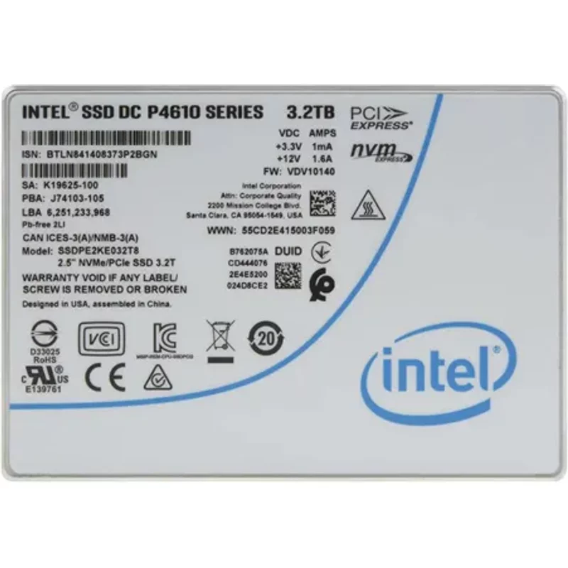 Intel SSDPE2KE032T801 | DC P4610 3.2TB Triple-Level Cell PCI Express 3.1 x4 NVMe U.2 2.5-Inch Solid State Drive — Disques de stockage