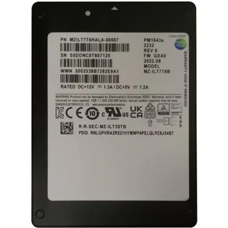 Samsung MZILT7T6HALA-00007 | PM1643a Series 7.68TB SAS 12Gb/s 2.5-Inch Enterprise Solid State Drive