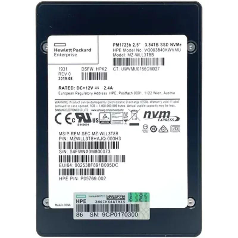 HP VO003840KWVMU | 3.84TB PCI Express NVMe x4 Read Intensive SFF 2.5-Inch Solid State Drive for ProLiant ML350 Gen10 — Disques de stockage