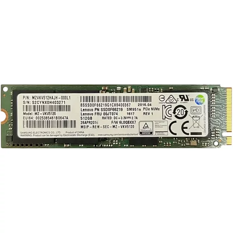 Lenovo 00JT074 | 512GB Multi-Level Cell PCI Express NVMe 3.0 x4 M.2 2280 Solid State Drive — Data Storage Drives