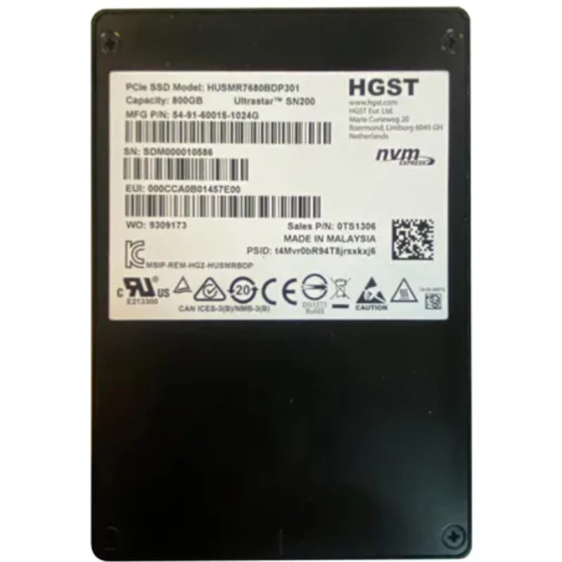 HGST 0TS1306 | Ultrastar DC SN200 Series 800GB Multi-Level Cell PCI Express 3.0 x4 NVMe Read Intensive U.2 2.5-Inch Solid State Drive — Data Storage Drives