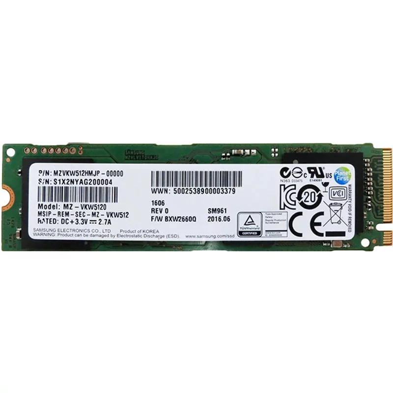 Samsung MZ-VKW5120 | SM961 Series 512GB Multi-Level-Cell PCI Express NVMe 3.0 x4 M.2 2280 Solid State Drive — Data Storage Drives