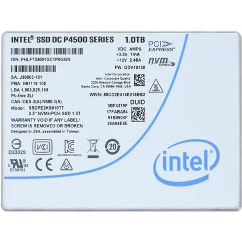 Intel SSDPE2KX010T701 | DC P4500 1TB Triple-Level Cell PCI Express 3.1 x4 NVMe U.2 2.5-Inch Solid State Drive — Data Storage Drives