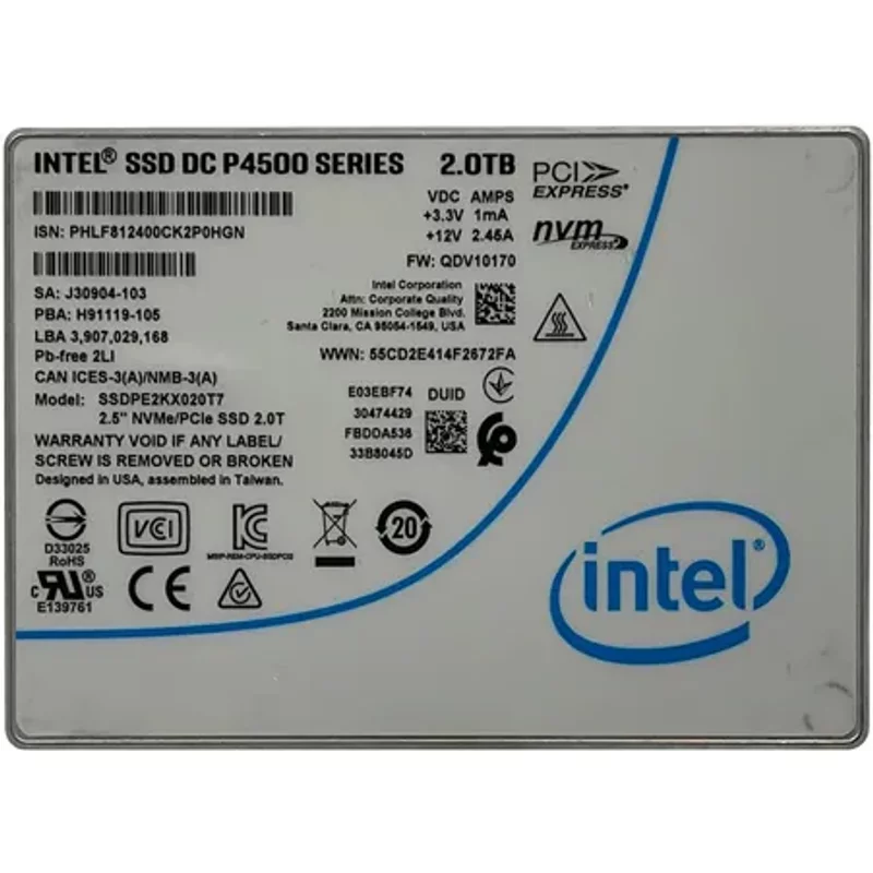 Intel SSDPE2KX020T701 | DC P4500 2TB Triple-Level Cell PCI Express 3.1 x4 NVMe U.2 2.5-Inch Solid State Drive