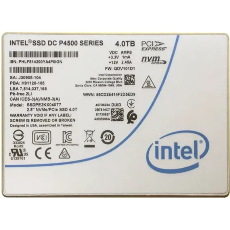Intel SSDPE2KX040T701 | DC P4500 4TB Triple-Level Cell PCI Express 3.1 x4 NVMe 2.5-Inch Solid State Drive — Data Storage Drives