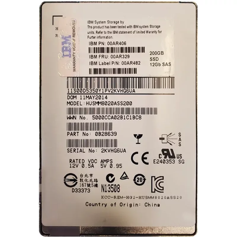 IBM 00AR406 | 200GB Multi-Level Cell SAS 12Gb/s 2.5-Inch Solid State Drive for Storwize V7000 Gen2 — Disques de stockage
