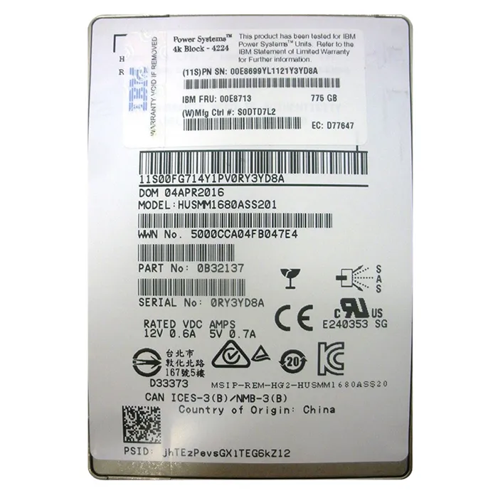 IBM 00E8713 | 775GB eMLC SAS 12Gb/s (4K) 2.5-Inch Internal Solid State Drive for pSeries Servers