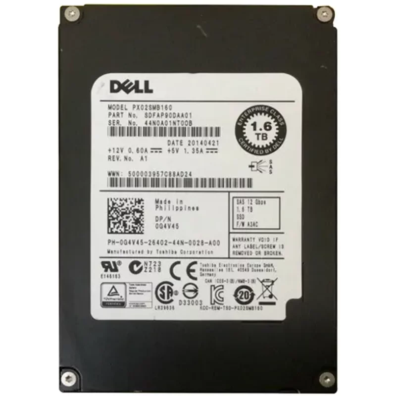 Dell 0G4V45 | 1.6TB Multi-Level Cell SAS 12Gb/s Hot-Pluggable 2.5-Inch Solid State Drive for PowerEdge Servers — Data Storage Drives