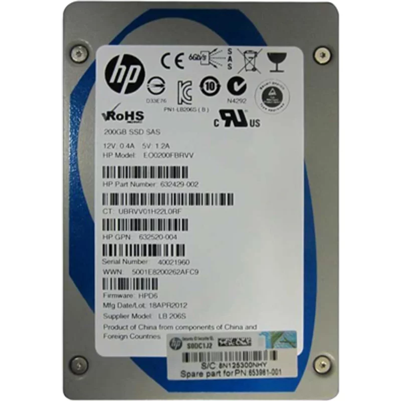 HP 653961-001 | 200GB Single-Level Cell SATA 3Gb/s Hot-Pluggable 2.5-Inch Enterprise Solid State Drive for ProLiant Servers Storage Arrays — Data Storage Drives