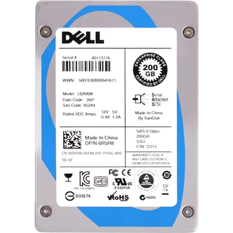 Dell 6R5R8 | 200GB Multi-Level Cell SAS 6Gb/s Hot-Pluggable 2.5-Inch Solid State Drive for PowerEdge Servers