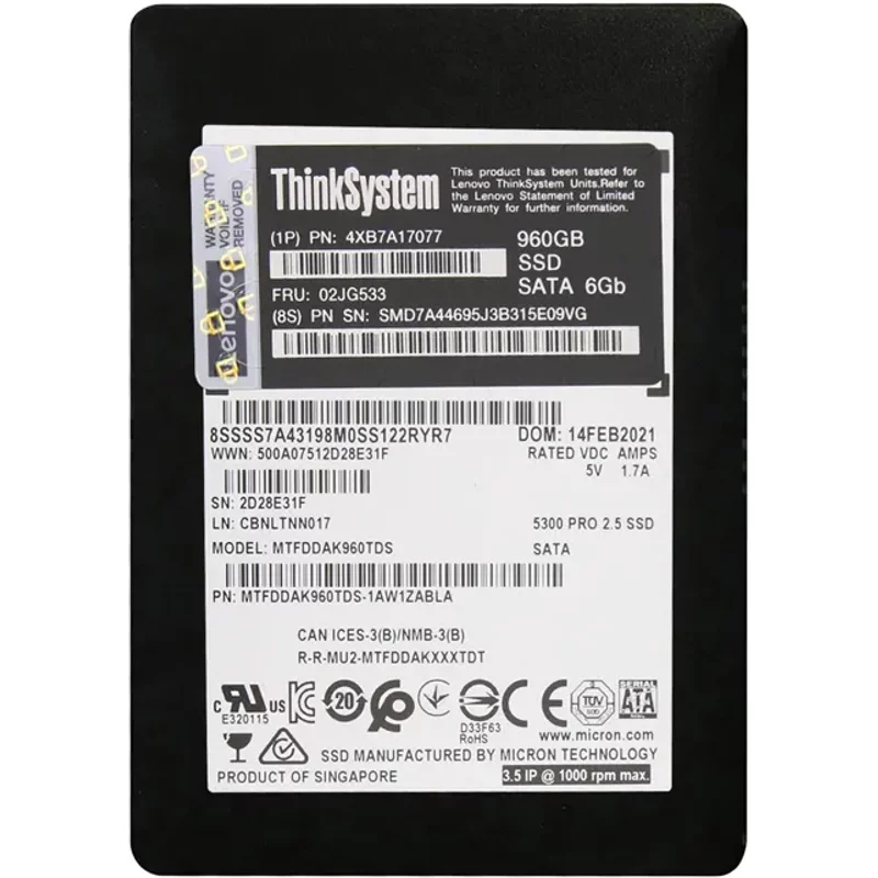 Lenovo 02JG533 | 960GB SATA 6Gb/s Hot Swappable 2.5-Inch Solid State Drive — Disques de stockage