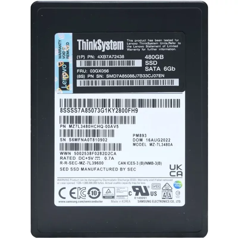 Lenovo 03GX056 | 480GB SATA 6Gb/s Read Intensive HS 2.5-inch Solid State Drive for ThinkSystem — Disques de stockage